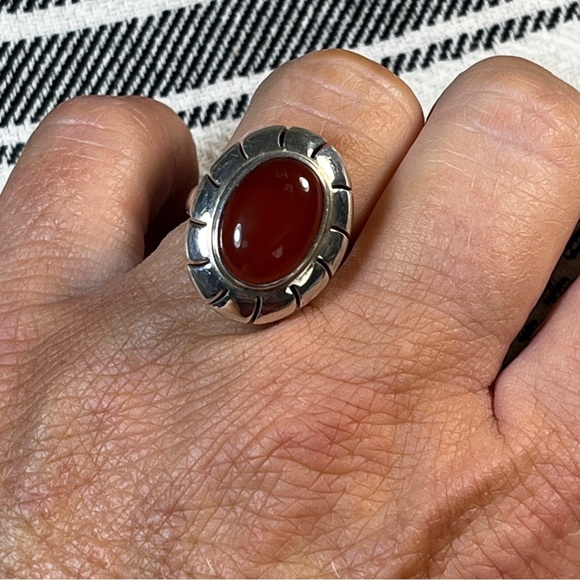 Vintage Sterling Carnelian Amber Stone Ring - Picture 3 of 12